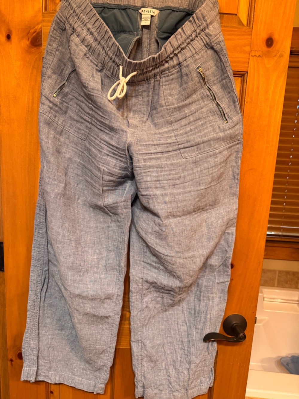 Athleta Slate Blue Pull-On Linen Blend Pants